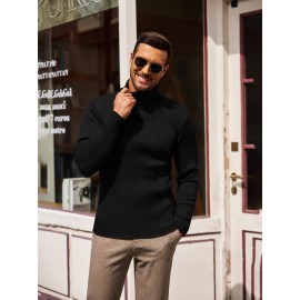 Men's Slim Fit Ribbed Turtleneck Sweater - Lightweight Knit Pullover for Fall/Winter, Casual Long Sleeve, Machine Washable, Solid Color, Comfortable Casual Attire, PLUS SIZE