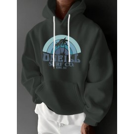Men'S Oversized Fleece-Lined Hooded Sweatshirt with Surf & Beach Graphic Print - 100% Micro-Elastic Knit, Kangaroo Pocket, Surfing Surf Co. Design, Surfing-Themed Casual Pullover for Surfing, Beachwear & Everyday Comfort (Large Size) - Ideal Gift fo