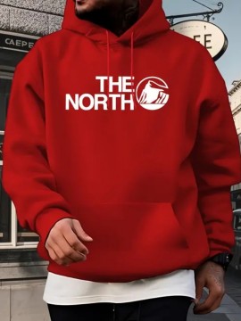 Men's Plus-Size Oversized Hoodie Sweatshirt - Red Hockey Logo & The North Slogan Print, Kangaroo Pocket, Machine-Washable Knit Fabric, Hockey-Themed Casual Wear & Christmas Party Outfit, Thanksgiving Gift (Local Shipping) - Hockey, PLUS SIZE
