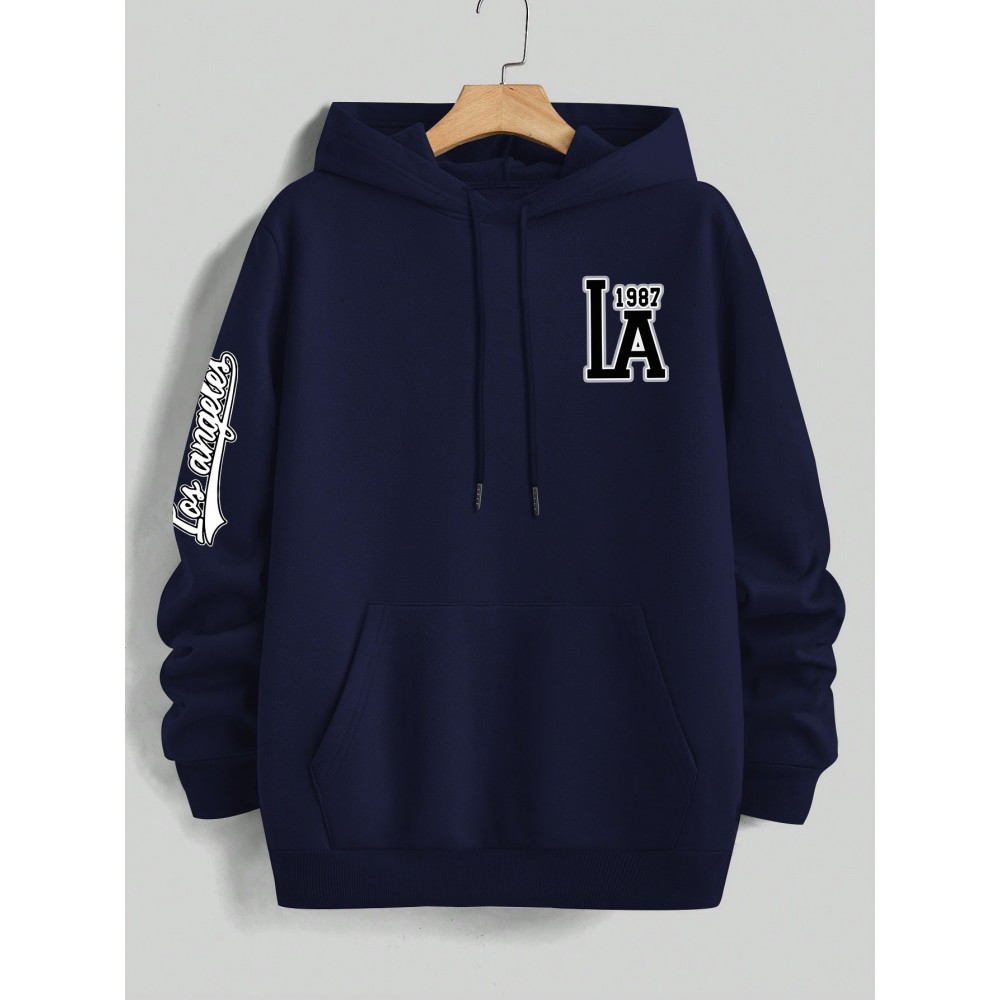 Men's Casual Hooded Sweater with Logo & 1985 Print - Oversized Brown Hoodie, Loose Fit Long Sleeve Pullover, Vintage Lettering, Machine Washable for Spring/Fall Layering (No Transparency), PLUS SIZE