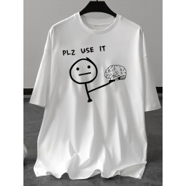 Plus Size Men's Short Sleeve T-Shirt Street Style, Funny Creative Doodle 