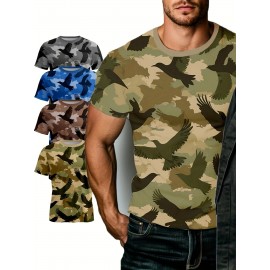 4pcs Men's Camouflage Tactical T-Shirts - Breathable Polyester Camo Tees with Multi-Color (Green/Brown/Black/Blue) Camo Prints, Crew Neck Short Sleeve Shirts for Hunting, Outdoor Activities, Casual & Formal Events - All-Season Layering Essential for Men - Ideal for,, Camping, Casual Attire - Machine Washable & Durable Construction, PLUS SIZE